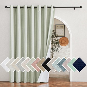 NICETOWN 100% Blackout Linen Curtain for Patio Sliding Door W100 x L84 in(Sage Green)