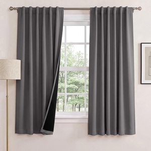 NICETOWN 100% Blackout Window Curtain Panels, Cold and Full Light Blocking Drapes with Black Liner for Nursery, 84 Inches Drop Thermal Insulated Draperies (Pure White, 2 Pieces, 52 inches Wide)(Grey)