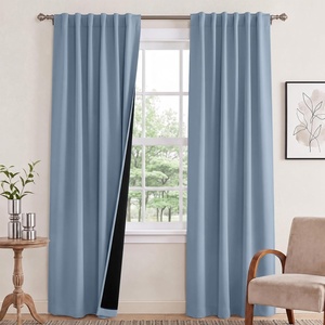 NICETOWN 100% Blackout Window Curtain Panels, Cold and Full Light Blocking Drapes with Black Liner for Nursery, 84 Inches Drop Thermal Insulated Draperies (Pure White, 2 Pieces, 52 inches Wide)(Vintage Blue)