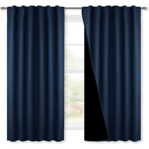 NICETOWN 100% Blackout Window Curtain Panels, Cold and Full Light Blocking Drapes with Black Liner for Nursery, 84 Inches Drop Thermal Insulated Draperies (Pure White, 2 Pieces, 52 inches Wide)(Navy)