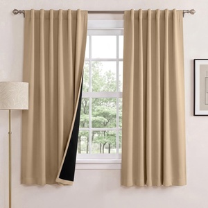 NICETOWN 100% Blackout Window Curtain Panels, Cold and Full Light Blocking Drapes with Black Liner for Nursery, 84 Inches Drop Thermal Insulated Draperies (Pure White, 2 Pieces, 52 inches Wide)(Biscotti Beige)