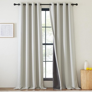 NICETOWN 2 Panels Faux Linen 100% Blackout Curtains for Living Room, Rod Pocket/Back Tab/Hook Belt Room Darkening Window Treatment with Liner Thermal Curtains for Bedroom, Natural, W50 x L96(Natural White)