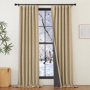 NICETOWN 2 Panels Faux Linen 100% Blackout Curtains for Living Room, Rod Pocket/Back Tab/Hook Belt Room Darkening Window Treatment with Liner Thermal Curtains for Bedroom, Natural, W50 x L96(100% Blackout – Oatmeal)