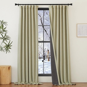 NICETOWN 2 Panels Faux Linen 100% Blackout Curtains for Living Room, Rod Pocket/Back Tab/Hook Belt Room Darkening Window Treatment with Liner Thermal Curtains for Bedroom, Natural, W50 x L96(100% Blackout – Beige)