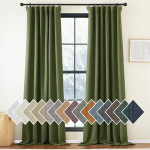 NICETOWN 2 Panels Faux Linen 100% Blackout Curtains for Living Room, Rod Pocket/Back Tab/Hook Belt Room Darkening Window Treatment with Liner Thermal Curtains for Bedroom, Natural, W50 x L96(Forest Green)