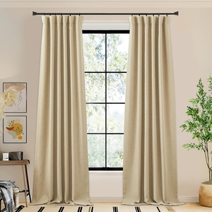 NICETOWN 2 Panels Faux Linen 100% Blackout Curtains for Living Room, Rod Pocket/Back Tab/Hook Belt Room Darkening Window Treatment with Liner Thermal Curtains for Bedroom, Natural, W50 x L96(Hook Belt | Oatmeal)