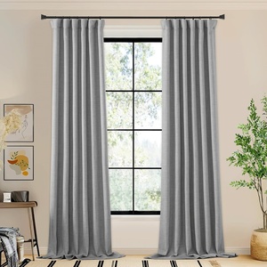 NICETOWN 2 Panels Faux Linen 100% Blackout Curtains for Living Room, Rod Pocket/Back Tab/Hook Belt Room Darkening Window Treatment with Liner Thermal Curtains for Bedroom, Natural, W50 x L96(Hook Belt | Light Grey)