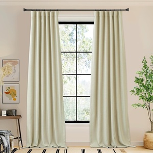 NICETOWN 2 Panels Faux Linen 100% Blackout Curtains for Living Room, Rod Pocket/Back Tab/Hook Belt Room Darkening Window Treatment with Liner Thermal Curtains for Bedroom, Natural, W50 x L96(Hook Belt | Beige)
