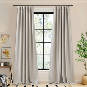 NICETOWN 2 Panels Faux Linen 100% Blackout Curtains for Living Room, Rod Pocket/Back Tab/Hook Belt Room Darkening Window Treatment with Liner Thermal Curtains for Bedroom, Natural, W50 x L96(Hook Belt | Angora)