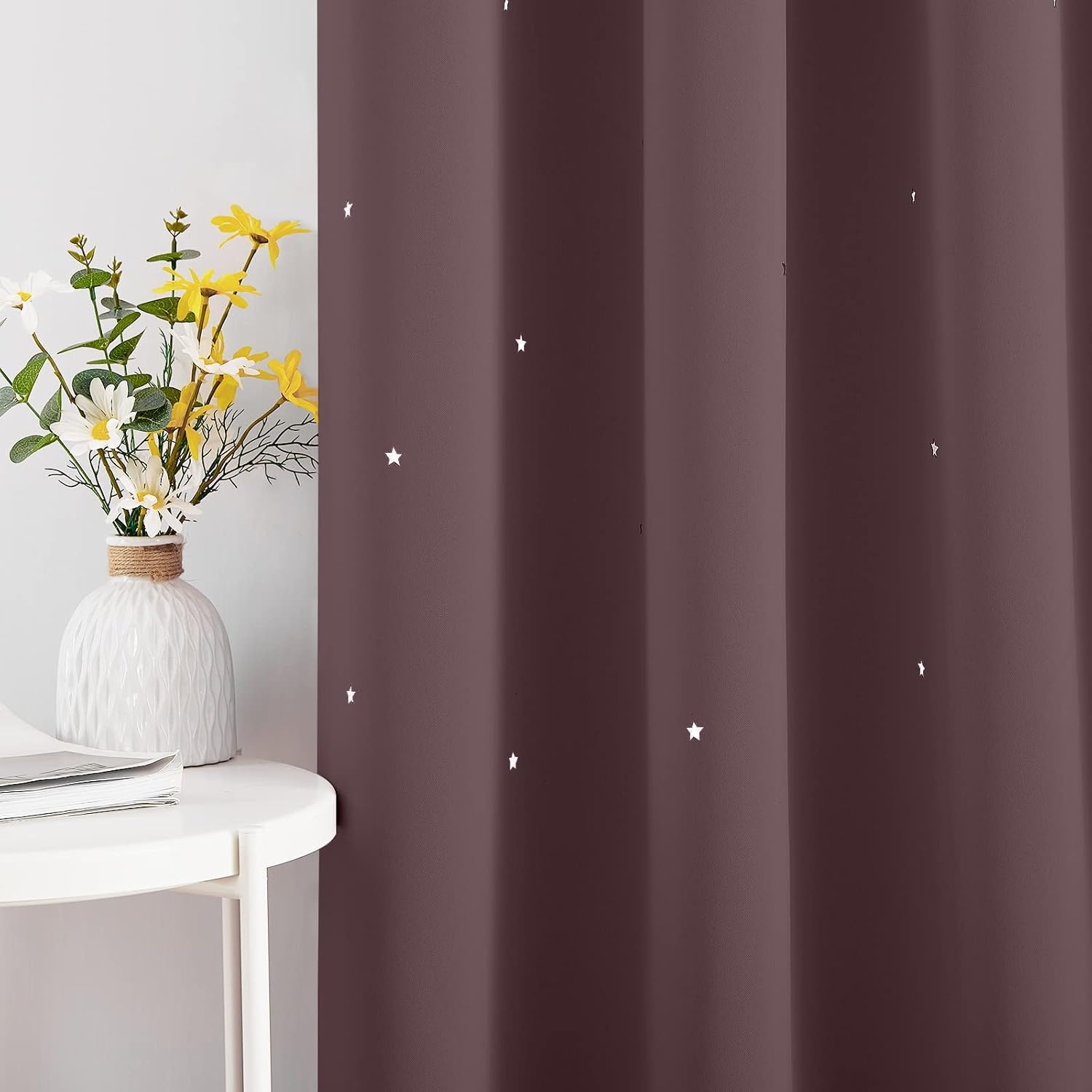 image:imageNICETOWN Blue Hollow Star Blackout Kids Curtain 1 Panel W52 x L63Dry Rose