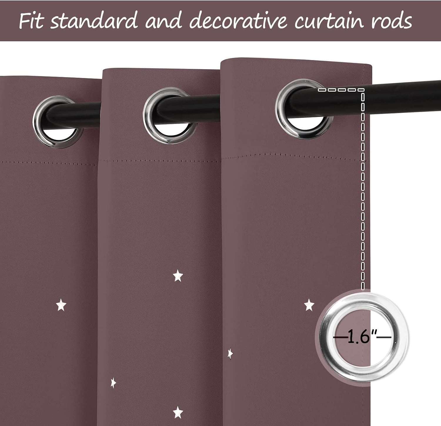 image:imageNICETOWN Blue Hollow Star Blackout Kids Curtain 1 Panel W52 x L63Dry Rose