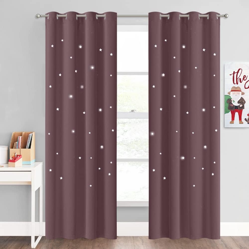 image:imageNICETOWN Blue Hollow Star Blackout Kids Curtain 1 Panel W52 x L63Dry Rose