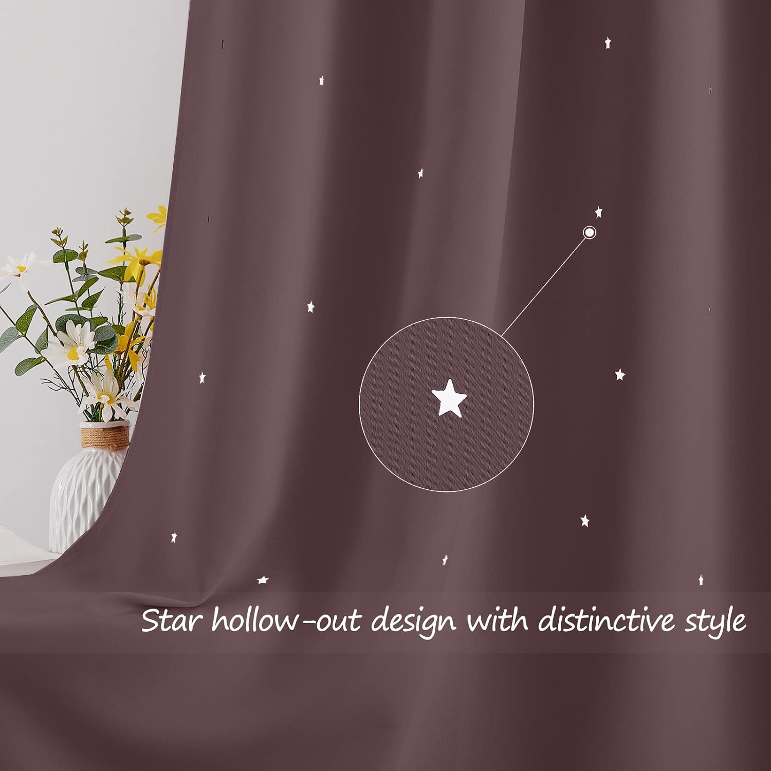 image:imageNICETOWN Blue Hollow Star Blackout Kids Curtain 1 Panel W52 x L63Dry Rose