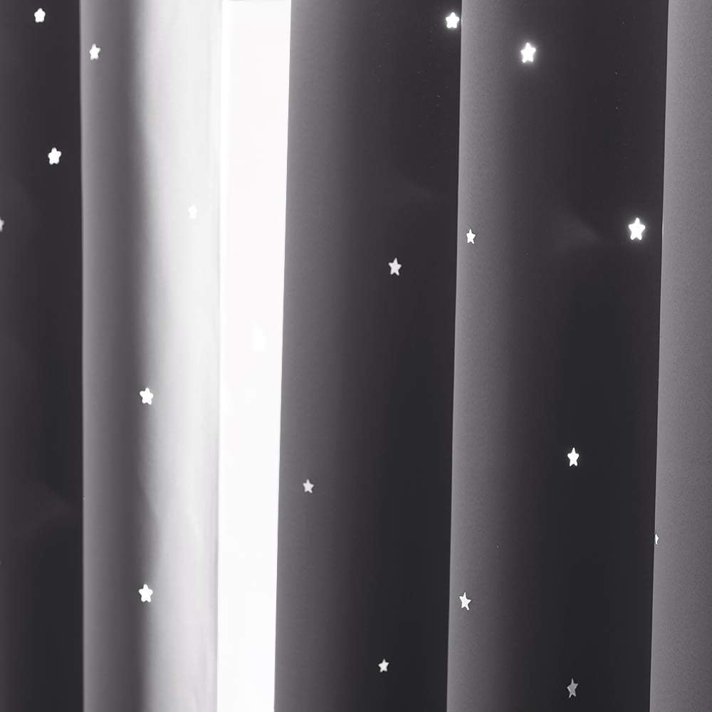 image:imageNICETOWN Blue Hollow Star Blackout Kids Curtain 1 Panel W52 x L63Grey