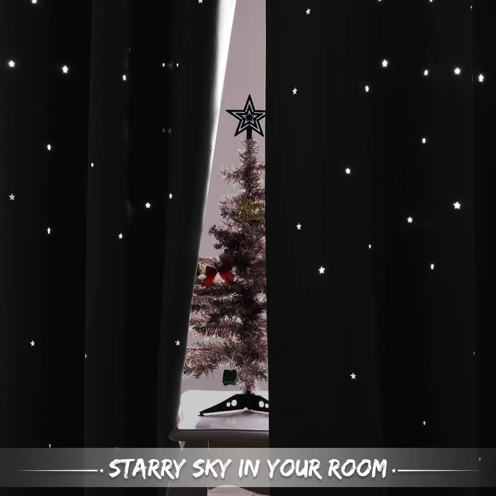 image:imageNICETOWN Blue Hollow Star Blackout Kids Curtain 1 Panel W52 x L63Grey