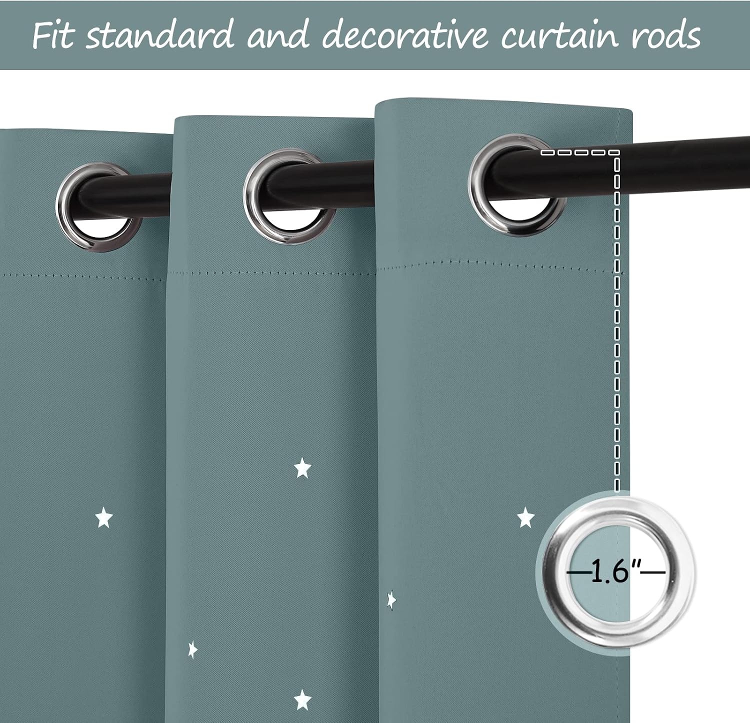 image:imageNICETOWN Blue Hollow Star Blackout Kids Curtain 1 Panel W52 x L63Greyish Blue