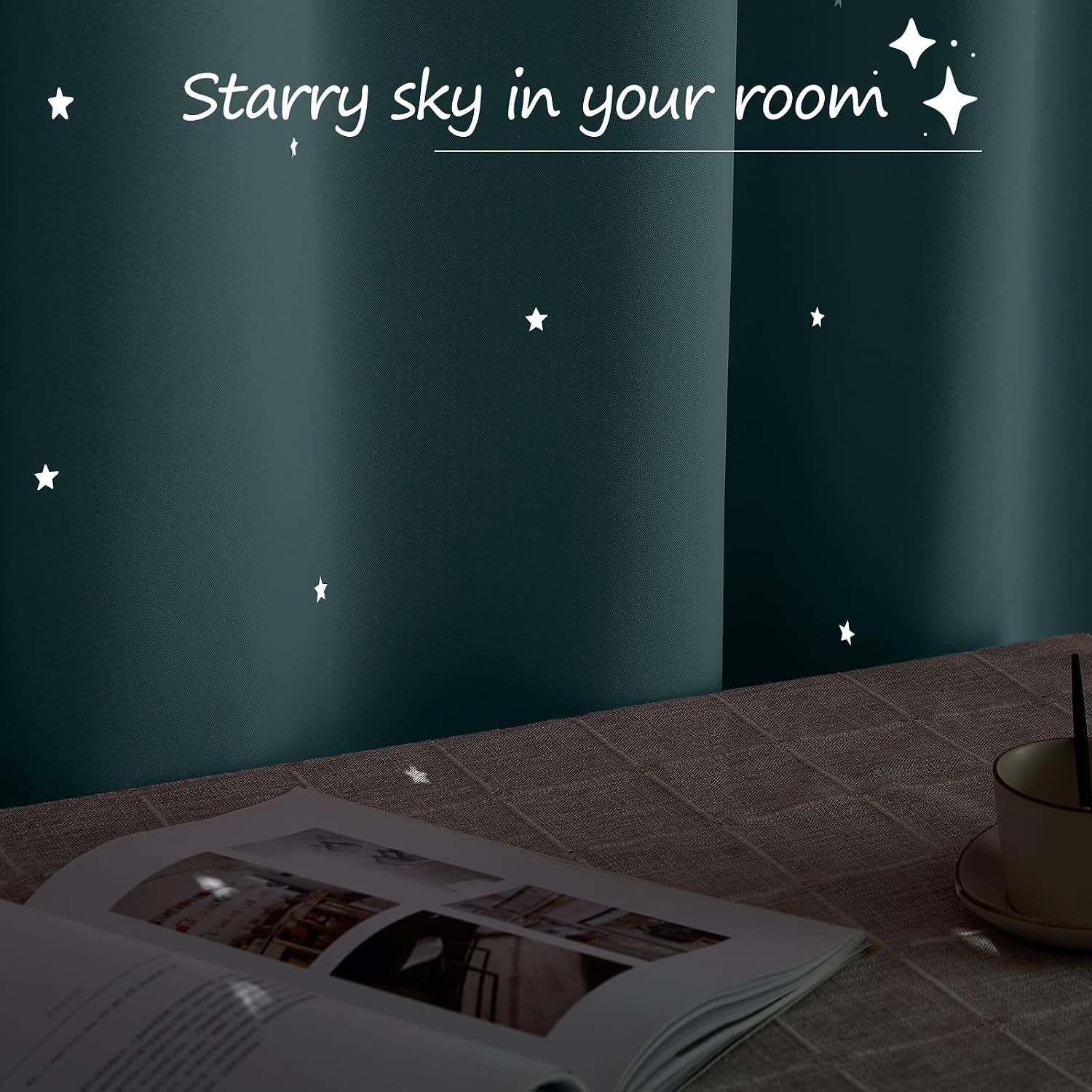 image:imageNICETOWN Blue Hollow Star Blackout Kids Curtain 1 Panel W52 x L63Greyish Blue