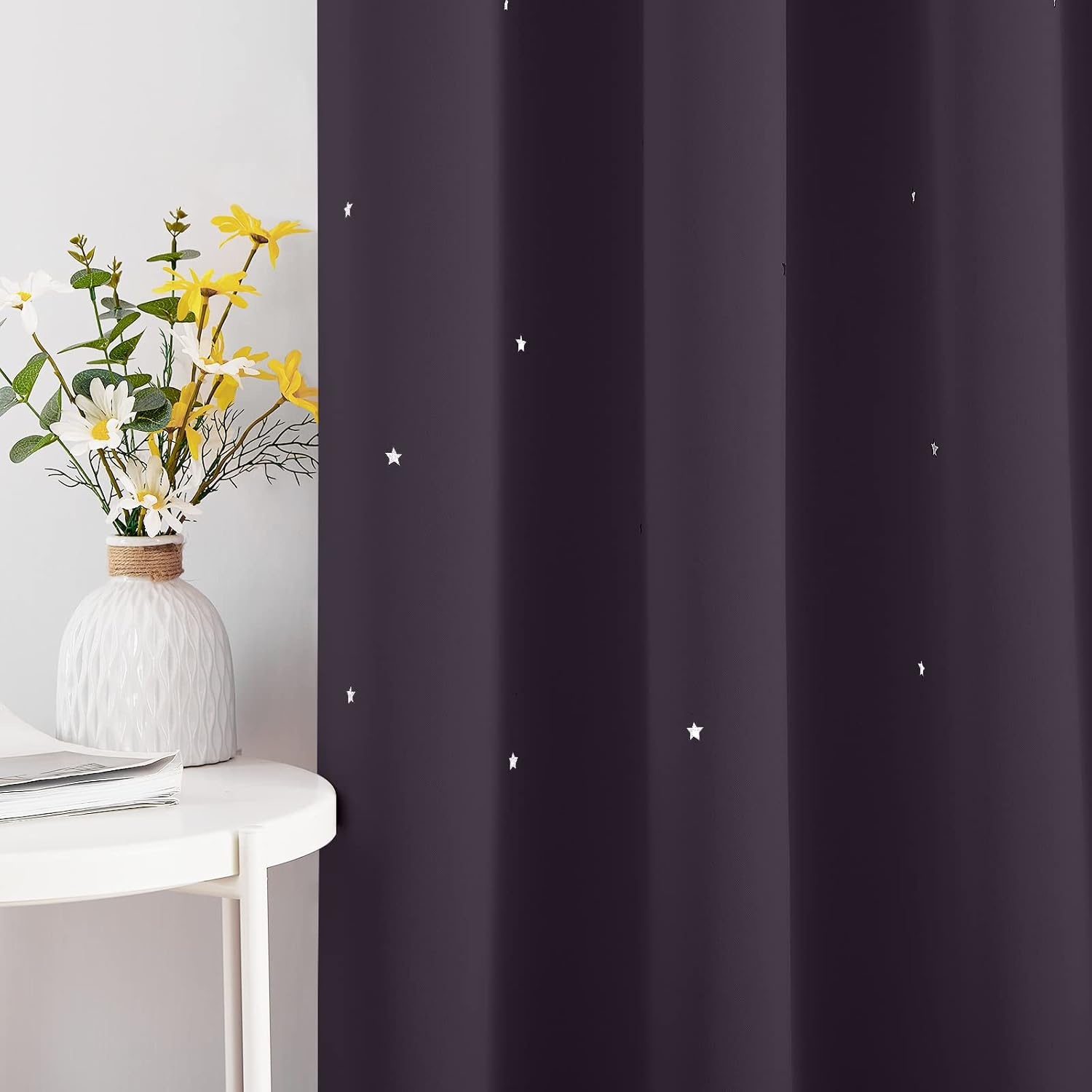 image:imageNICETOWN Blue Hollow Star Blackout Kids Curtain 1 Panel W52 x L63Greyish Purple