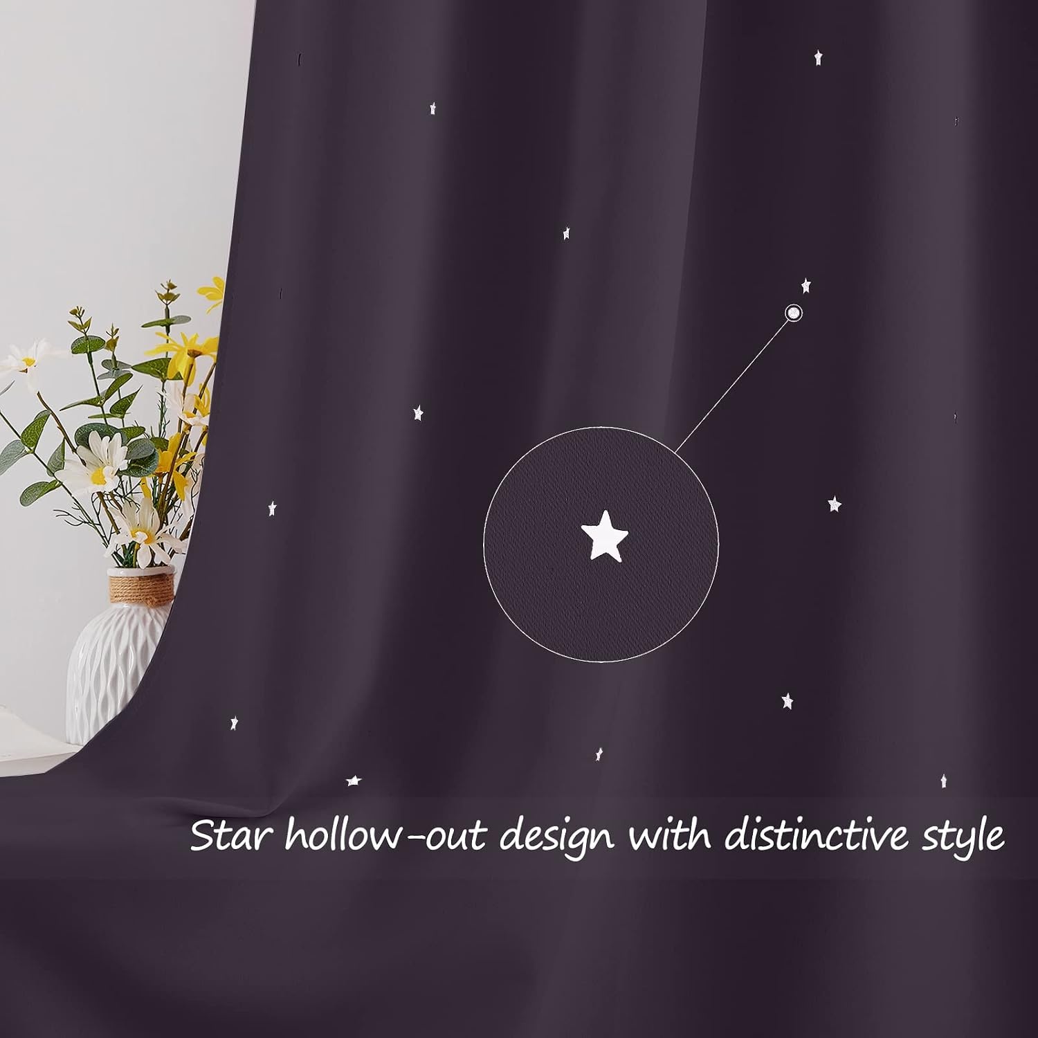 image:imageNICETOWN Blue Hollow Star Blackout Kids Curtain 1 Panel W52 x L63Greyish Purple
