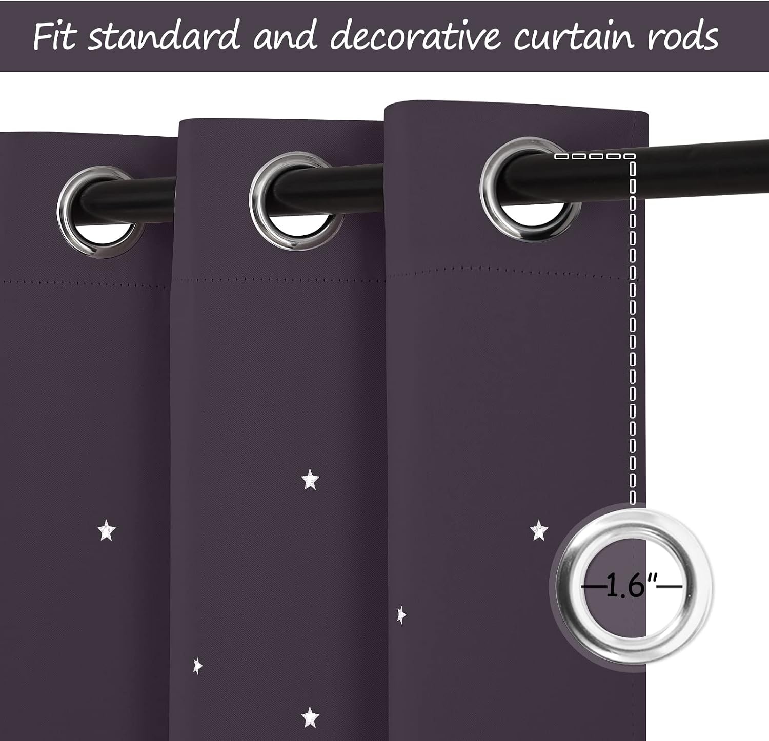 image:imageNICETOWN Blue Hollow Star Blackout Kids Curtain 1 Panel W52 x L63Greyish Purple