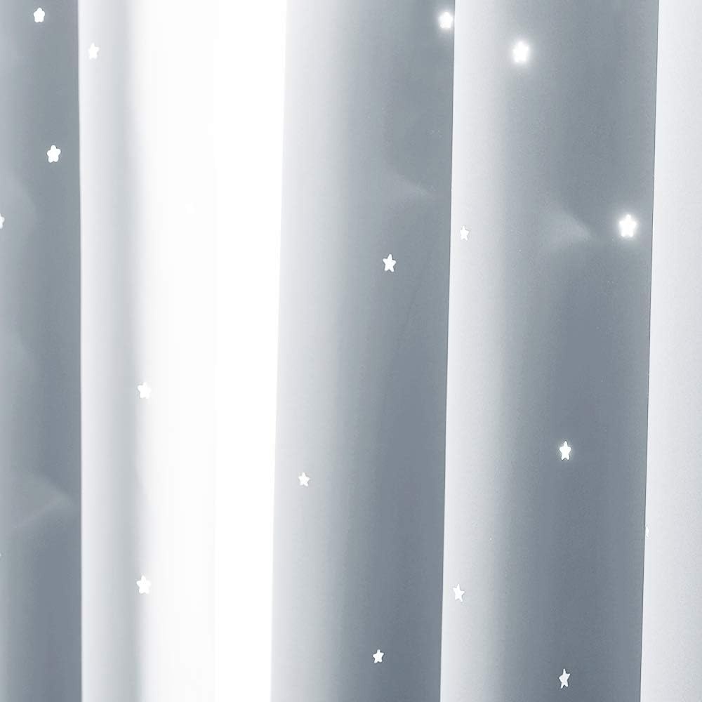 image:imageNICETOWN Blue Hollow Star Blackout Kids Curtain 1 Panel W52 x L63Greyish White
