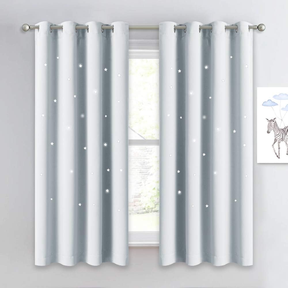 image:imageNICETOWN Blue Hollow Star Blackout Kids Curtain 1 Panel W52 x L63Greyish White