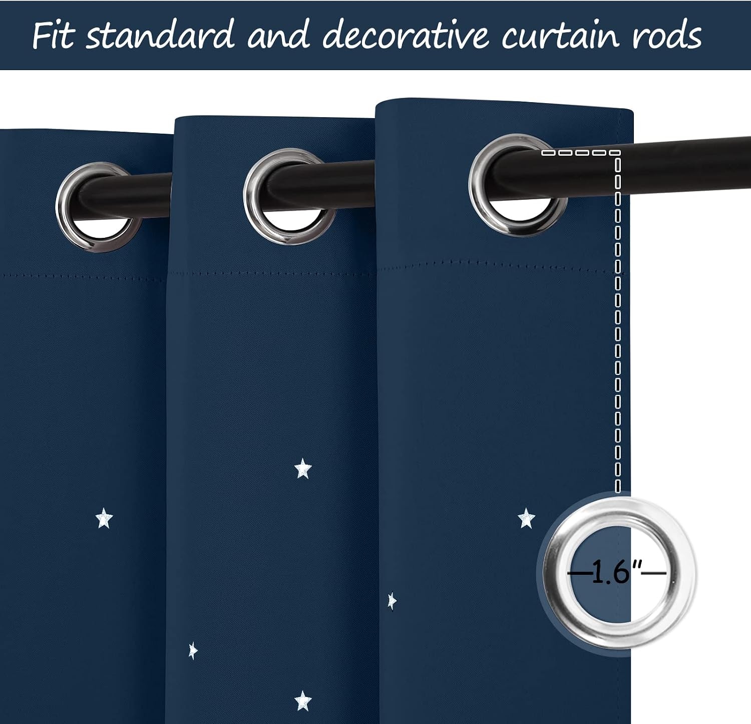 image:imageNICETOWN Blue Hollow Star Blackout Kids Curtain 1 Panel W52 x L63Moroccan Blue