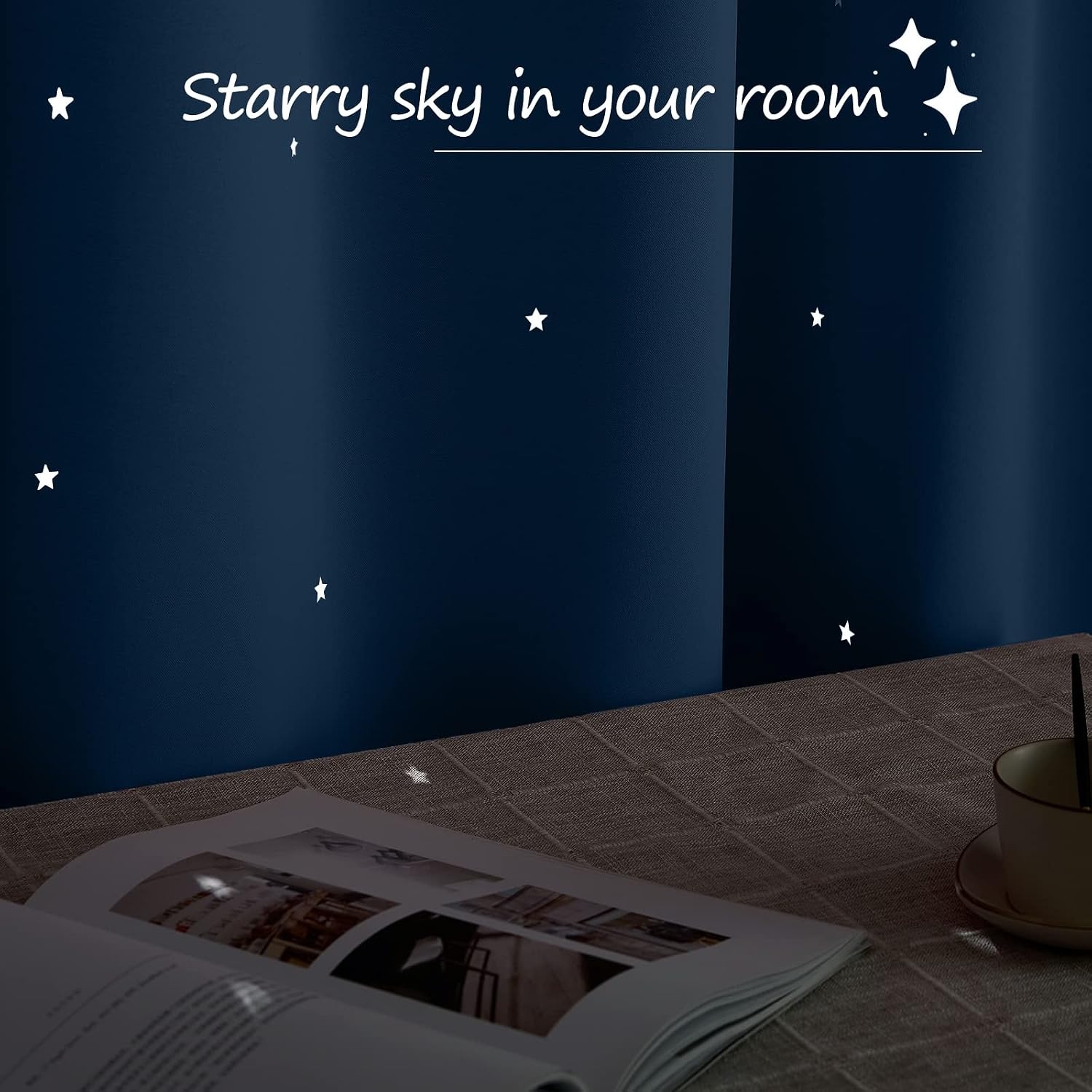 image:imageNICETOWN Blue Hollow Star Blackout Kids Curtain 1 Panel W52 x L63Moroccan Blue