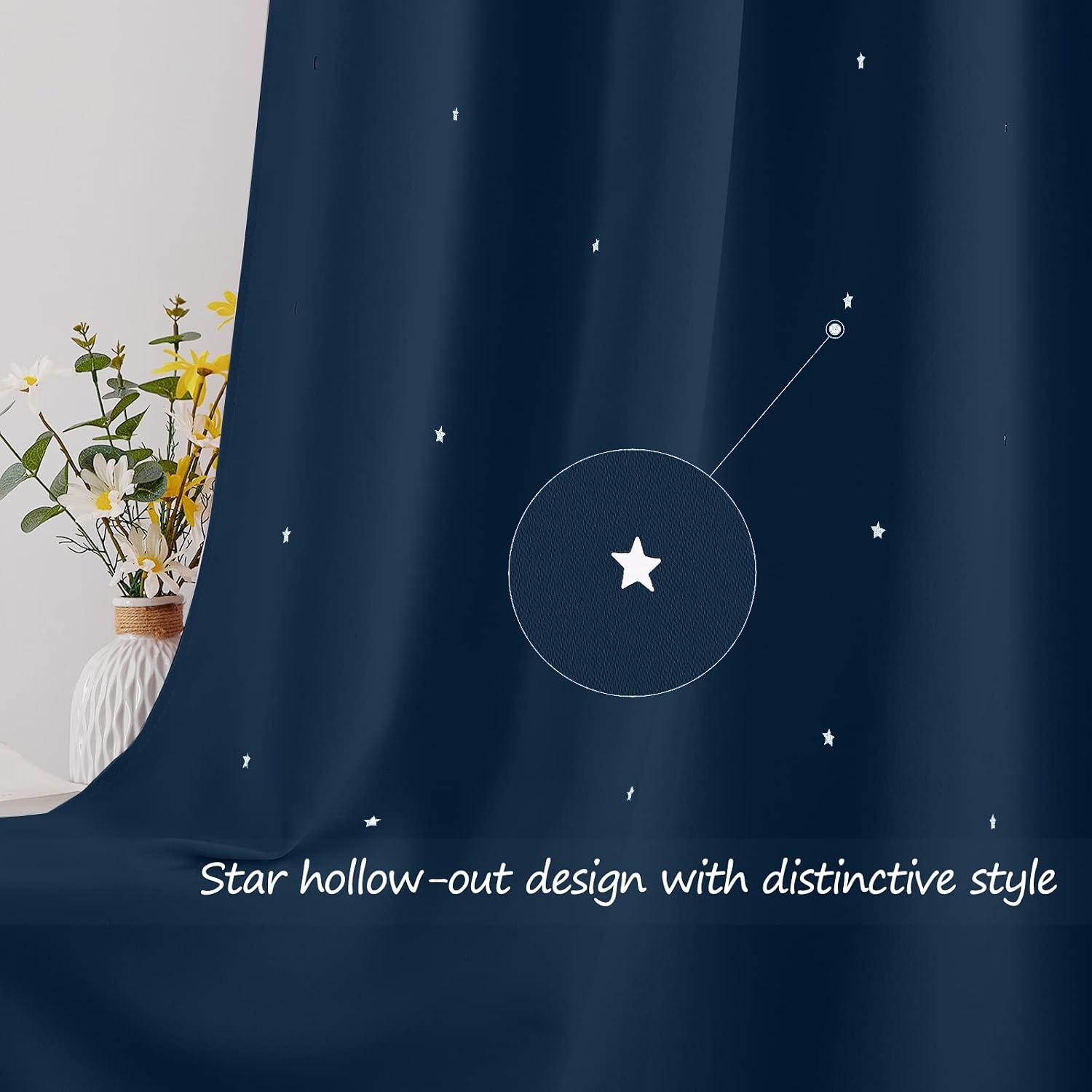 image:imageNICETOWN Blue Hollow Star Blackout Kids Curtain 1 Panel W52 x L63Moroccan Blue