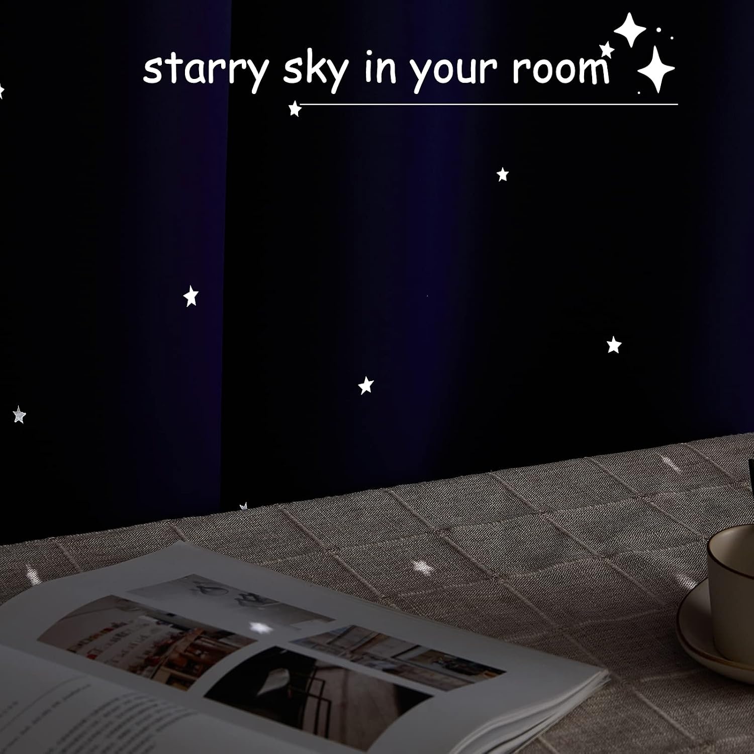 image:imageNICETOWN Blue Hollow Star Blackout Kids Curtain 1 Panel W52 x L63Navy Blue