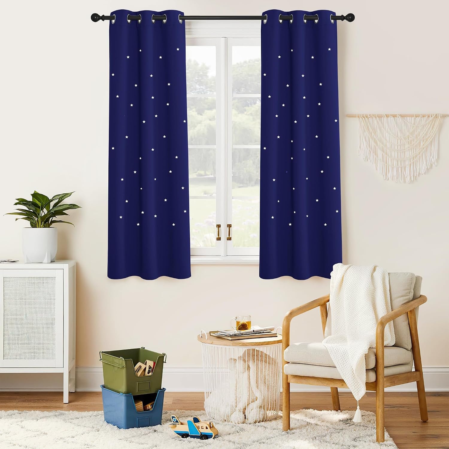 image:imageNICETOWN Blue Hollow Star Blackout Kids Curtain 1 Panel W52 x L63Navy Blue