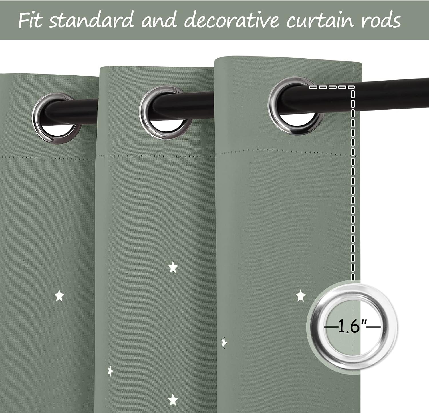 image:imageNICETOWN Blue Hollow Star Blackout Kids Curtain 1 Panel W52 x L63Sage Green