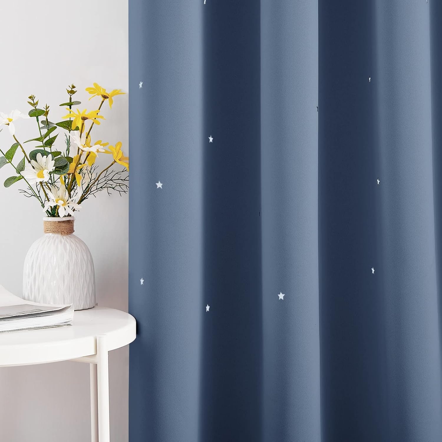 image:imageNICETOWN Blue Hollow Star Blackout Kids Curtain 1 Panel W52 x L63Stone Blue