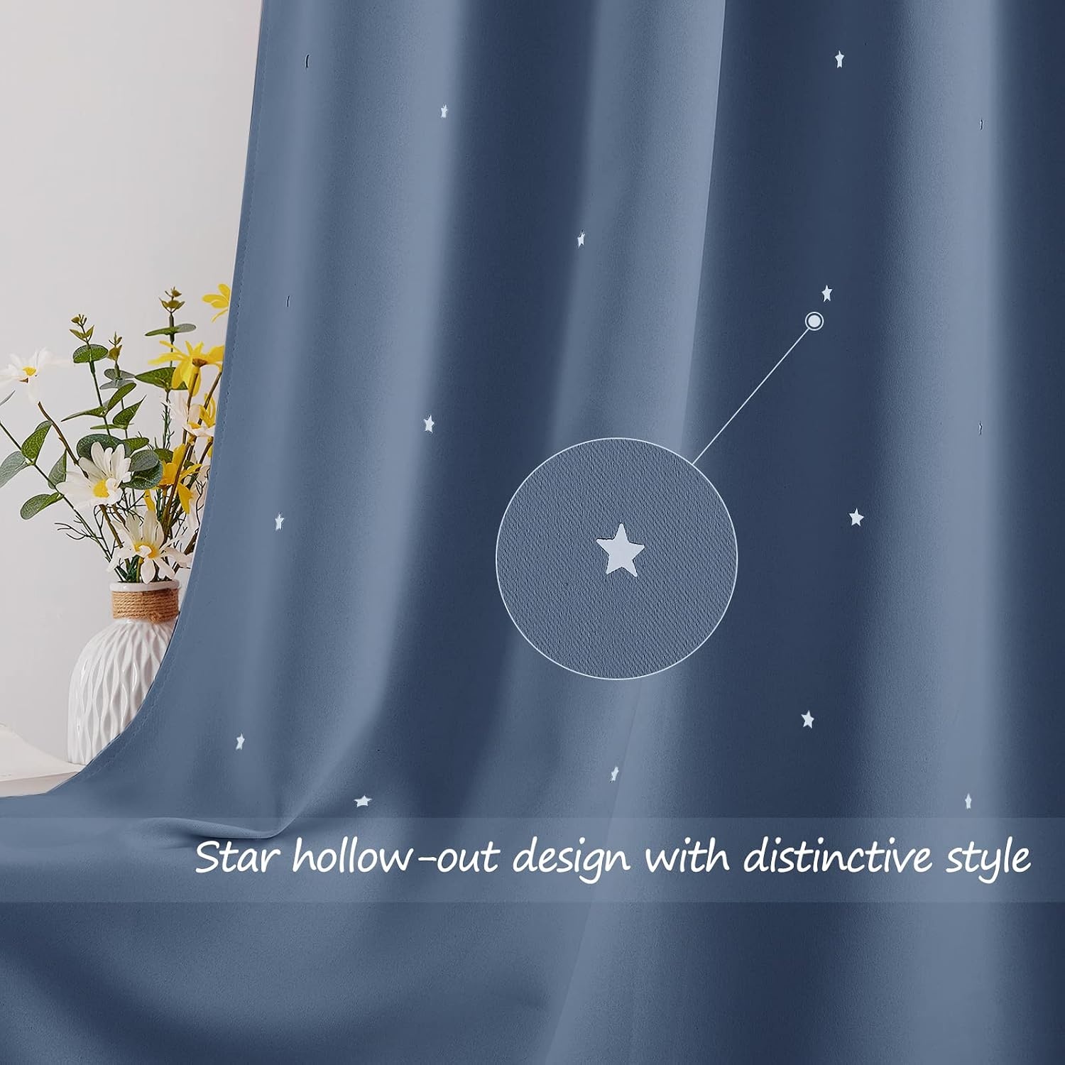 image:imageNICETOWN Blue Hollow Star Blackout Kids Curtain 1 Panel W52 x L63Stone Blue