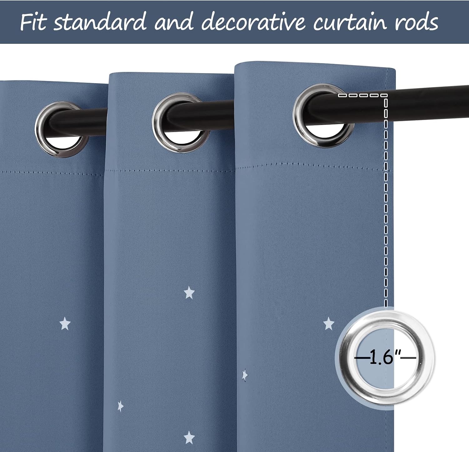 image:imageNICETOWN Blue Hollow Star Blackout Kids Curtain 1 Panel W52 x L63Stone Blue