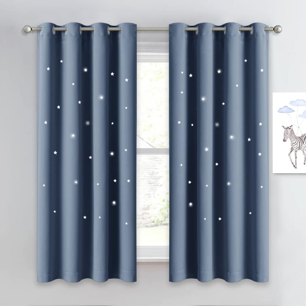 image:imageNICETOWN Blue Hollow Star Blackout Kids Curtain 1 Panel W52 x L63Stone Blue