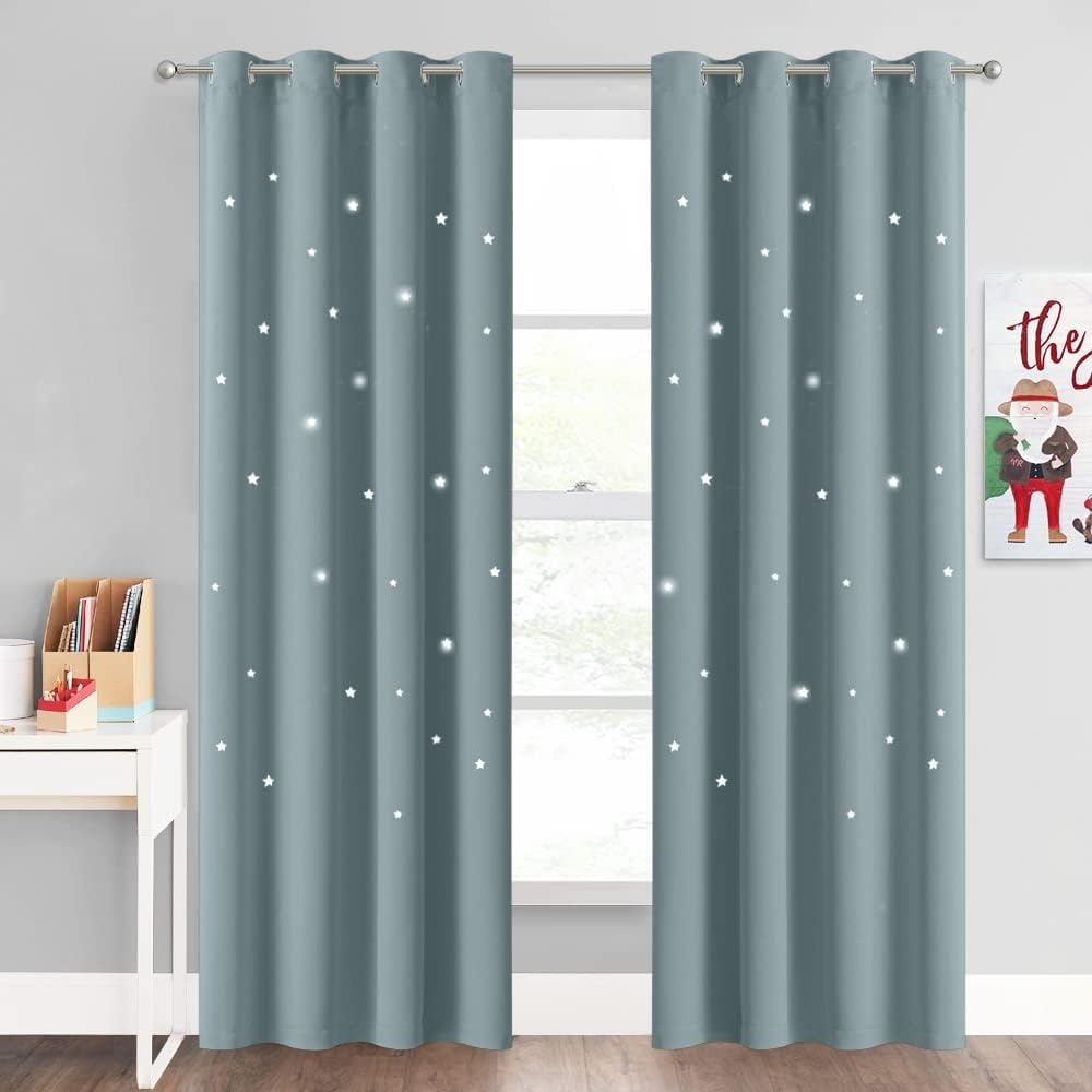 image:imageNICETOWN Blue Hollow Star Blackout Kids Curtain 1 Panel W52 x L63Stormy Sea
