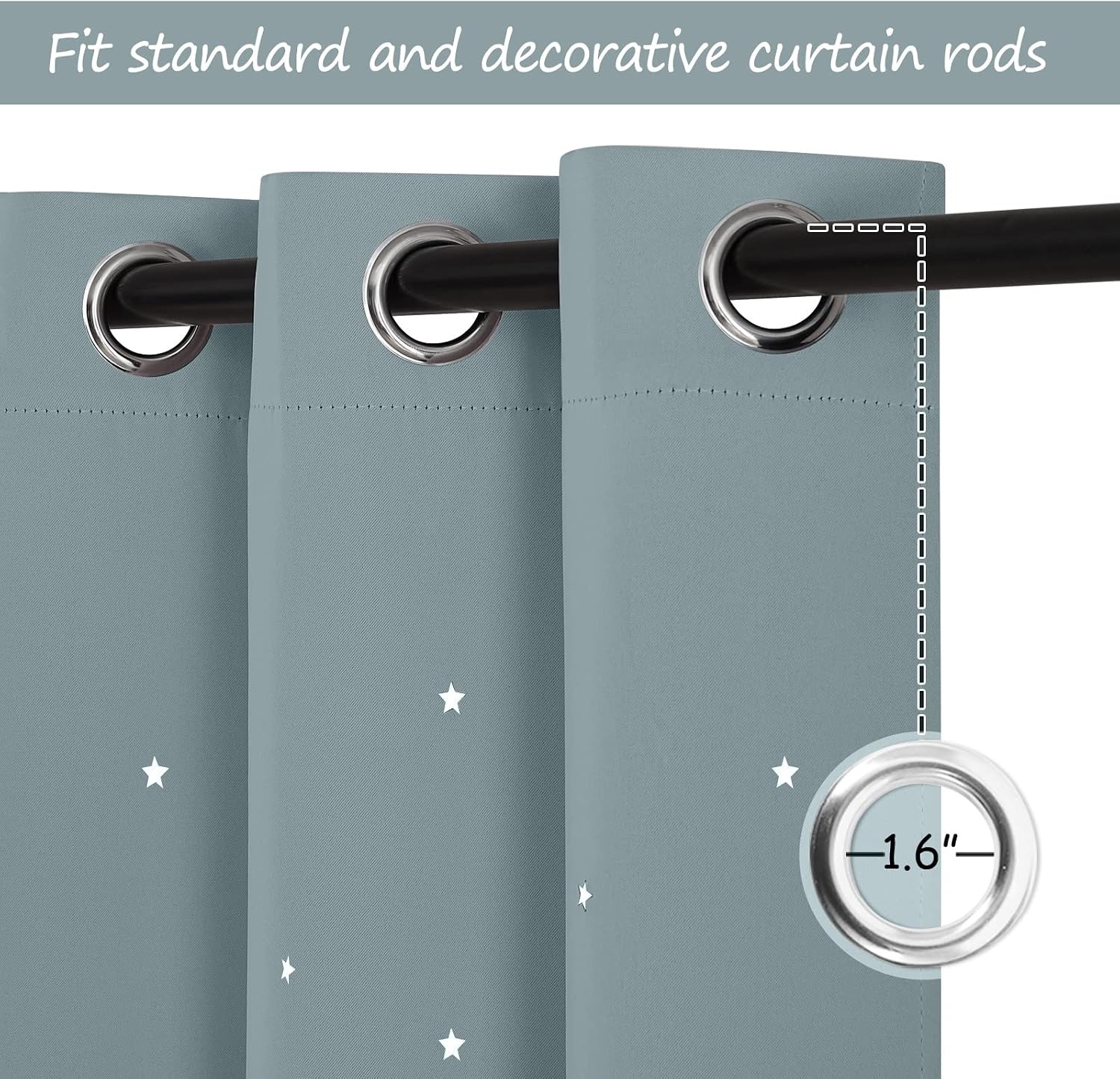 image:imageNICETOWN Blue Hollow Star Blackout Kids Curtain 1 Panel W52 x L63Stormy Sea
