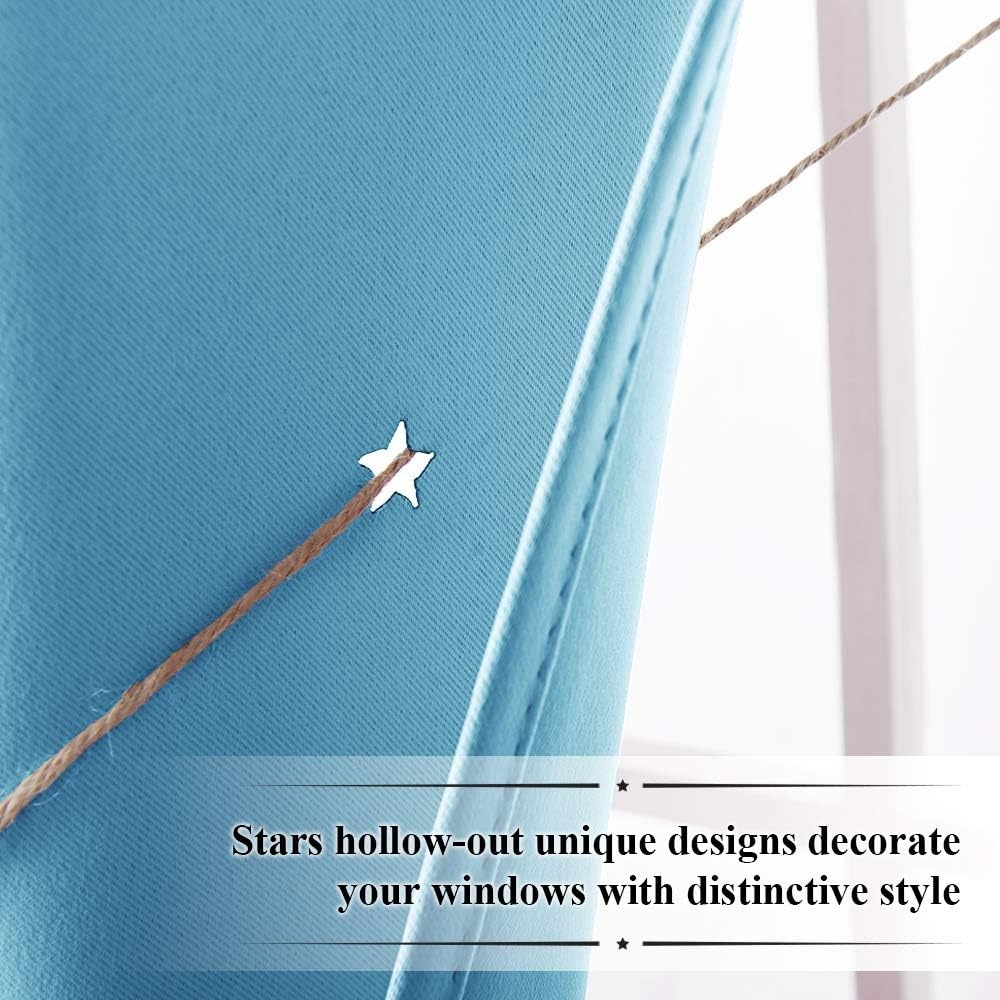 image:imageNICETOWN Blue Hollow Star Blackout Kids Curtain 1 Panel W52 x L63Teal Blue