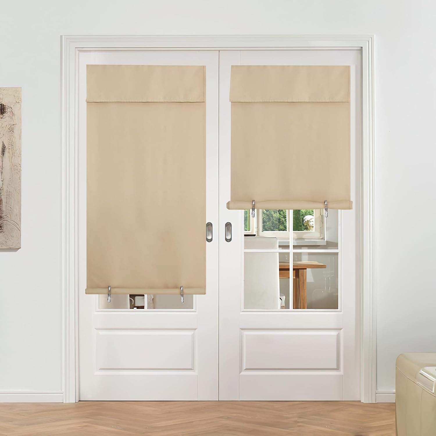 image:imageNICETOWN Grey Blackout French Door Curtain Thermal Insulated Window CoverBiscotti Beige