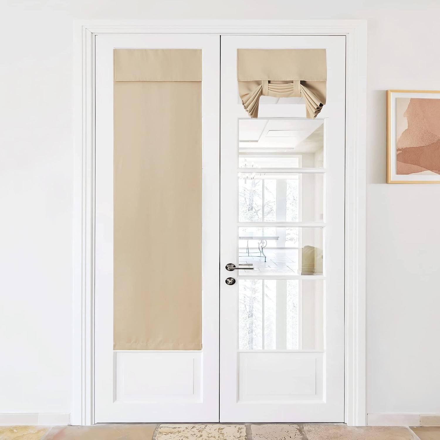 image:imageNICETOWN Grey Blackout French Door Curtain Thermal Insulated Window CoverBiscotti Beige