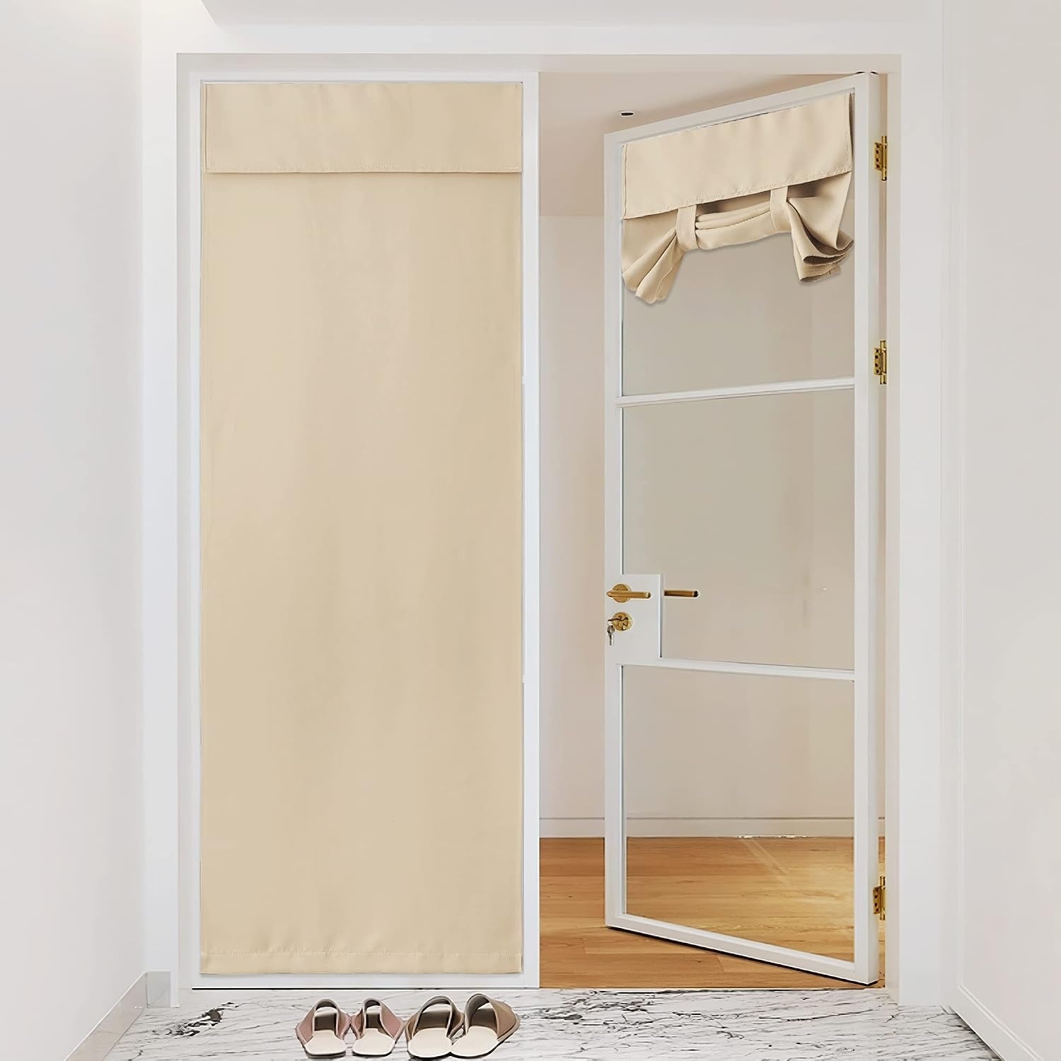 image:imageNICETOWN Grey Blackout French Door Curtain Thermal Insulated Window CoverBiscotti Beige