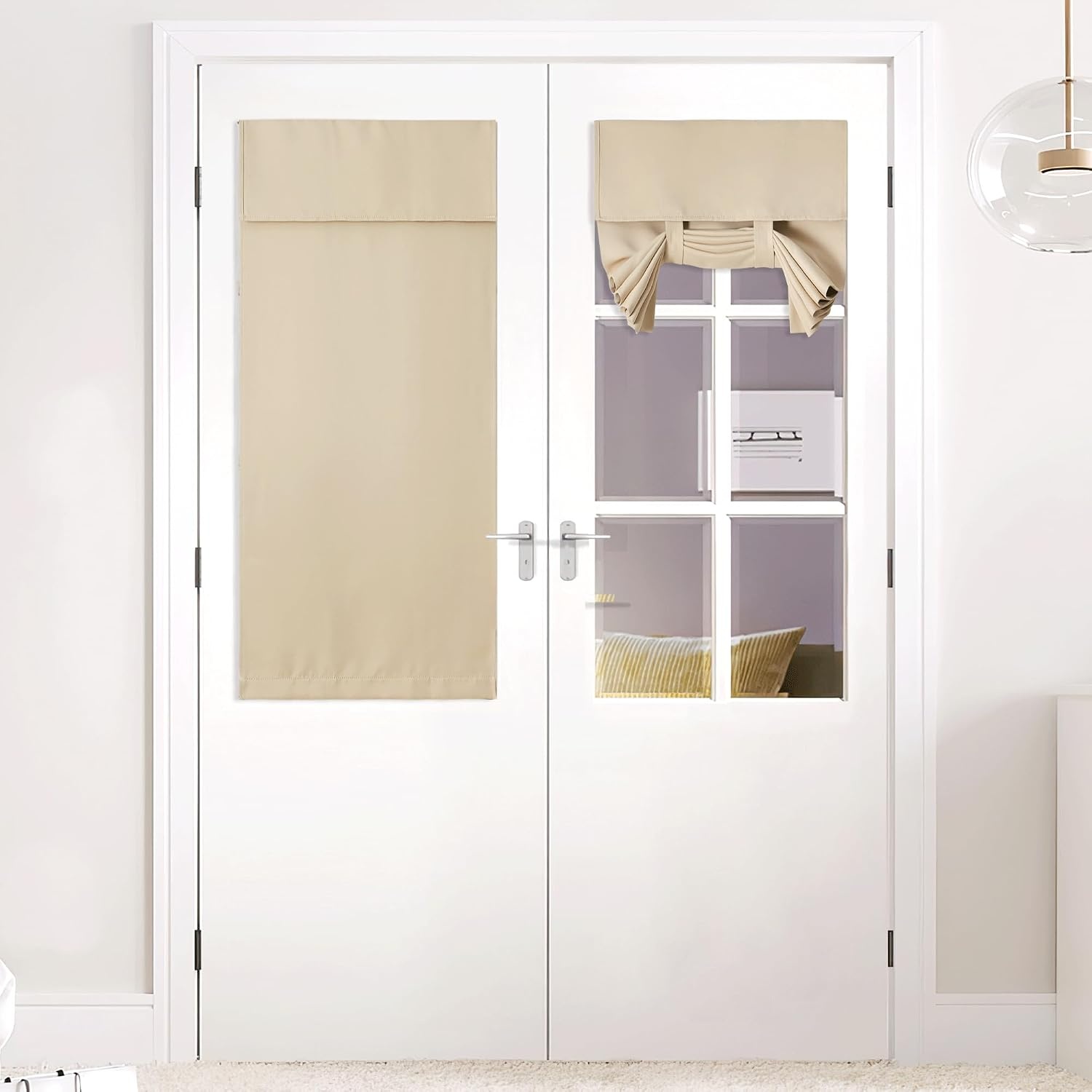 image:imageNICETOWN Grey Blackout French Door Curtain Thermal Insulated Window CoverBiscotti Beige