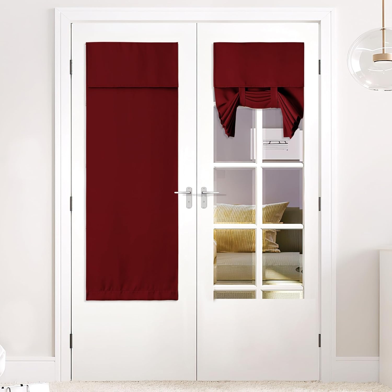 image:imageNICETOWN Grey Blackout French Door Curtain Thermal Insulated Window CoverBurgundy Red