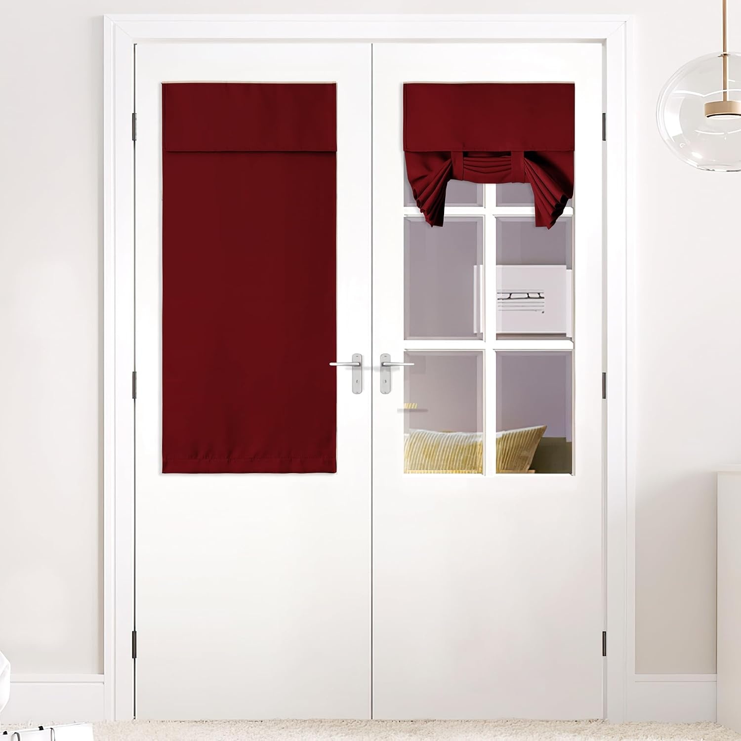 image:imageNICETOWN Grey Blackout French Door Curtain Thermal Insulated Window CoverBurgundy Red