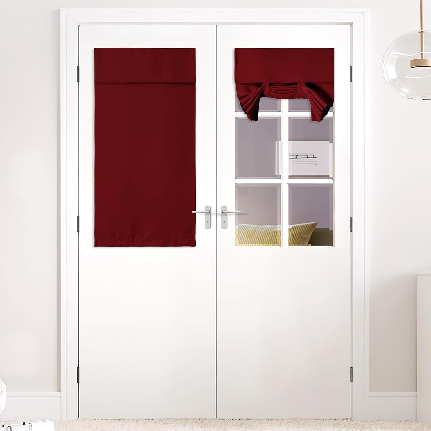 image:imageNICETOWN Grey Blackout French Door Curtain Thermal Insulated Window CoverBurgundy Red