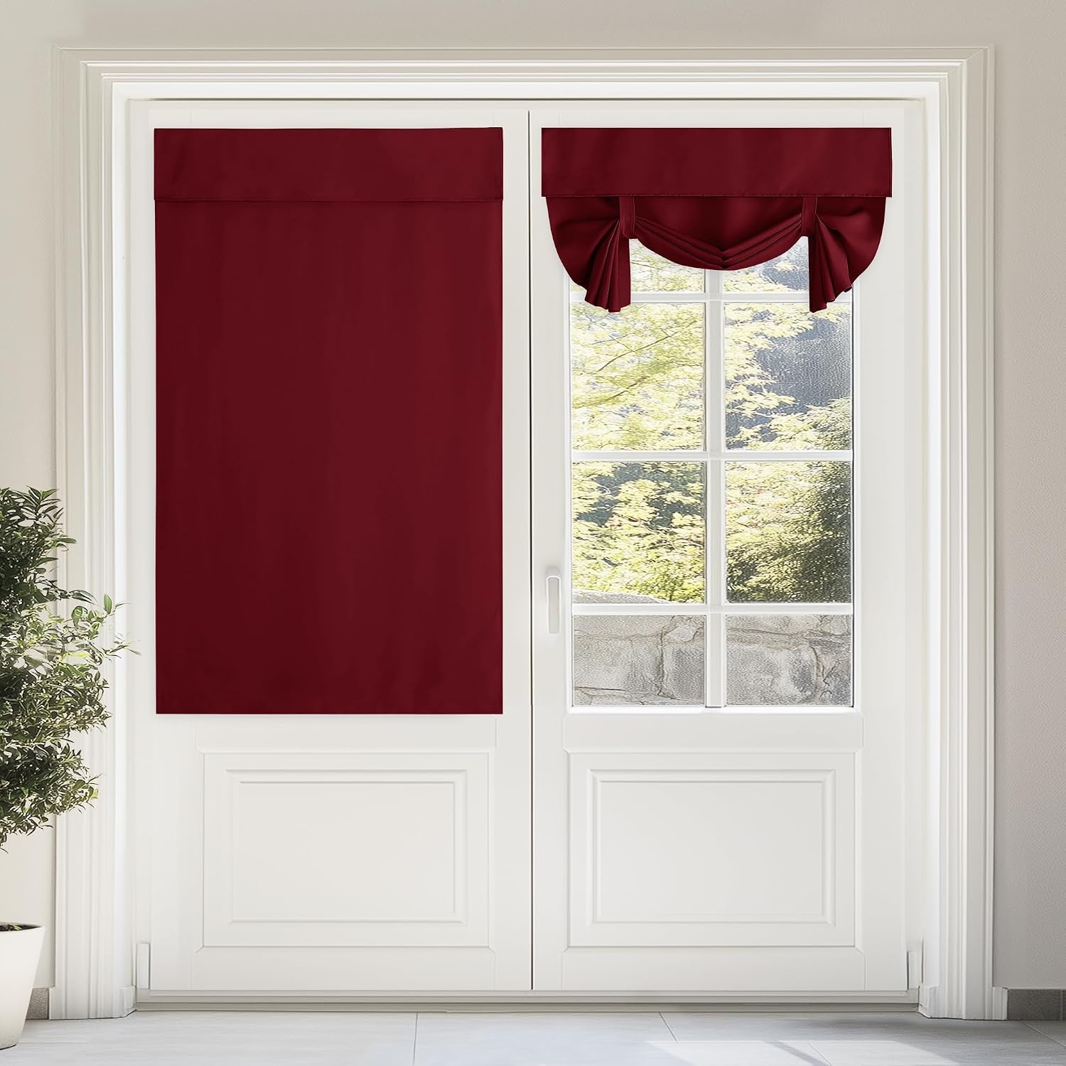 image:imageNICETOWN Grey Blackout French Door Curtain Thermal Insulated Window CoverBurgundy Red