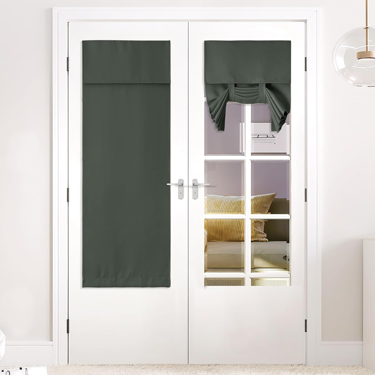 image:imageNICETOWN Grey Blackout French Door Curtain Thermal Insulated Window CoverDark Mallard