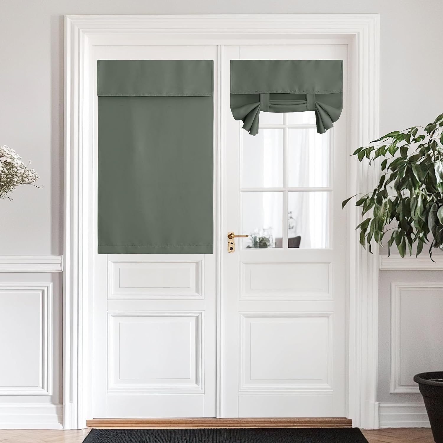 image:imageNICETOWN Grey Blackout French Door Curtain Thermal Insulated Window CoverDark Mallard
