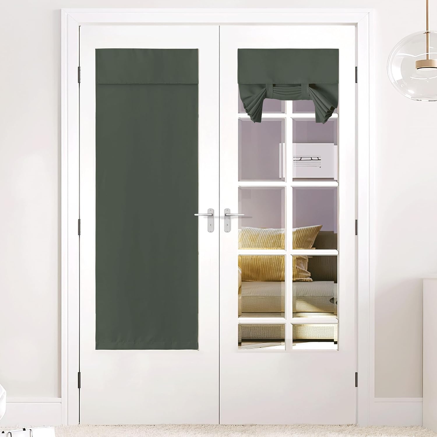 image:imageNICETOWN Grey Blackout French Door Curtain Thermal Insulated Window CoverDark Mallard